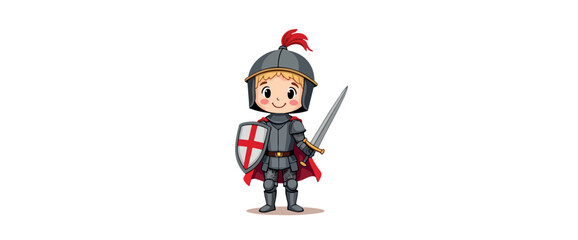 cheerful cartoon of a young knight in medieval armor