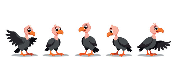 five cartoon vultures in playful poses