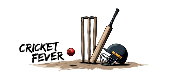 cricket equipment : bat wickets helmet and ball