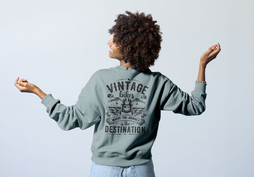 Back View Mockup: afro woman wearing Pullover