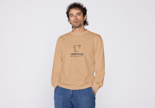 Man in Casual Jumper and Jeans. PSD mockup ready for your design