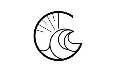 waves and shining sun premium vector