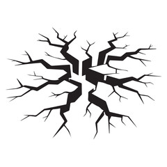 Ground split fracture line. Wall crack Vector Black silhouettes, earthquake effect. Fissure top view, surface damage and holes racy vector elements. with white background