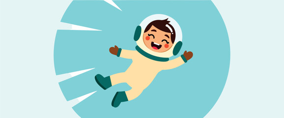 happy astronaut child floating in space