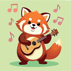 cheerful red panda playing ukulele
