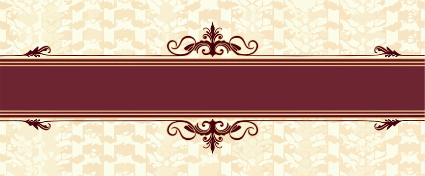 elegant maroon banner with beige floral background and ornamental details
