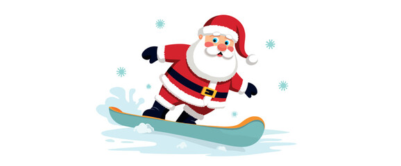santa claus having fun snowboarding during the winter holidays