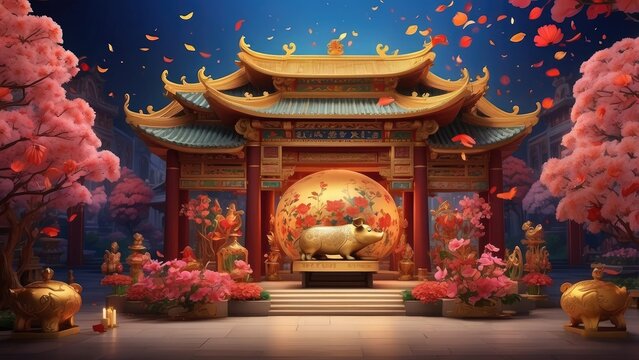 "Chinese New Year Decorations Near KK100 in Shenzhen, China -