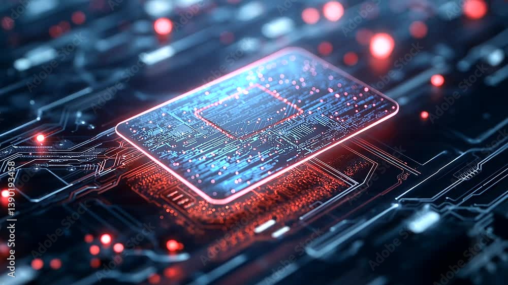Poster a futuristic credit card made of transparent digital wireframes, embedded with glowing circuitry, ho