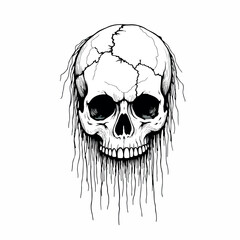 intricate of a cracked skull with dripping ink