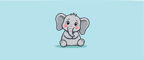 adorable baby elephant sitting on light blue background