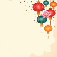 Obraz premium colorful asian lanterns and lotus flower decor