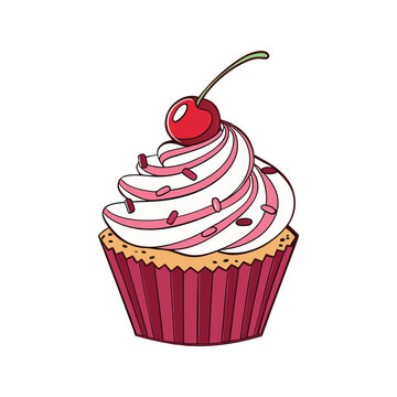 cherry cupcake with white frosting clip art preview