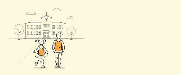 girl and boy walking towards school building