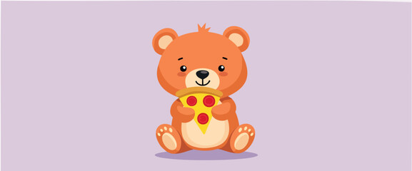 cheerful teddy bear enjoying pepperoni pizza slice