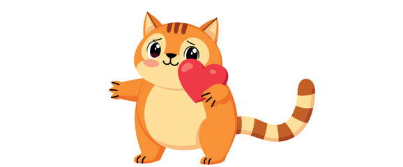 adorable cat holding a red heart