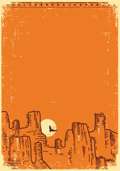 American vintage Poster with desert Canyon on old paper background for text or design.