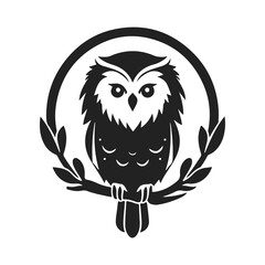 Owl logo with sharp gaze, clean lines, symbol of wisdom and power. vector owl, owl emblem, night bird, tribal owl	