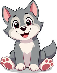 adorable cartoon wolf pup sitting and smiling
