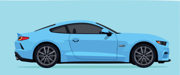 side profile view of a light blue sports coupe