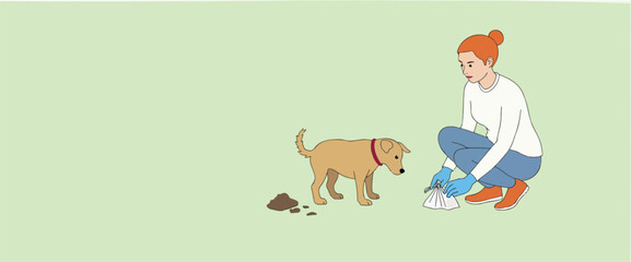 woman cleans up after her dog