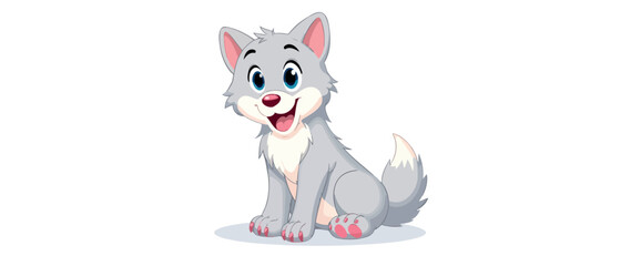 charming cartoon gray wolf pup sitting and smiling