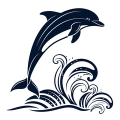 Naklejka premium Dolphin vector silhouette black design white background