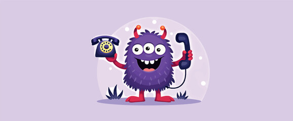 cheerful purple holding a rotary phone and handset