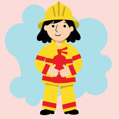 smiling female firefighter in yellow uniform