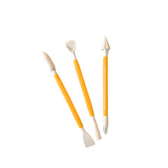 Clay Sculpting Tools Set - Yellow and White Plastic Modeling Tools on Neutral Background.