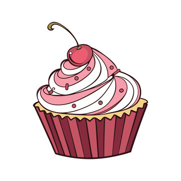recommend clip art: Cherry Topped Pink Frosting Cupcake Vector Illustration
