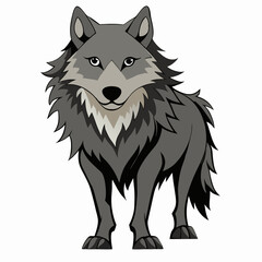 Fototapeta premium Cartoon wolf full length standing. Cute animal wolf cub. Suitable for children's books, sticker, mascot, logo. Isolated vector illustration on white background 