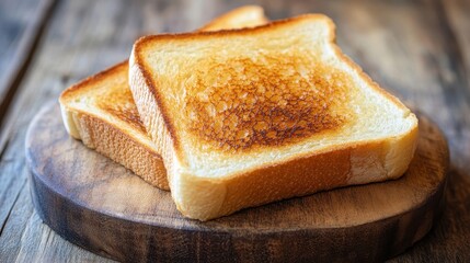 Perfectly Toasted Bread on Wooden Board