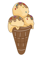 Cute and colorful ice cream cone illustration perfect for food-related designs, printable, advertising, children’s products, and seasonal summer graphics.