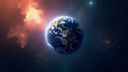 Obraz premium Fantasy flat earth seen from space, cosmic background, glowing atmosphere