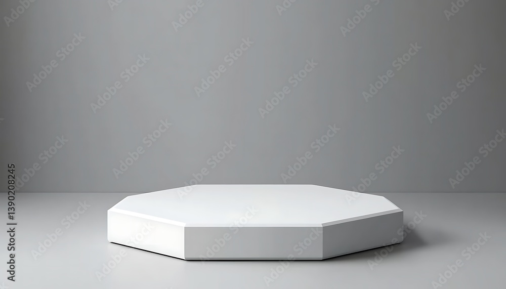 Poster a white, 3d hexagonal platform stands out against a gray background. this mockup shows a hexagonal p