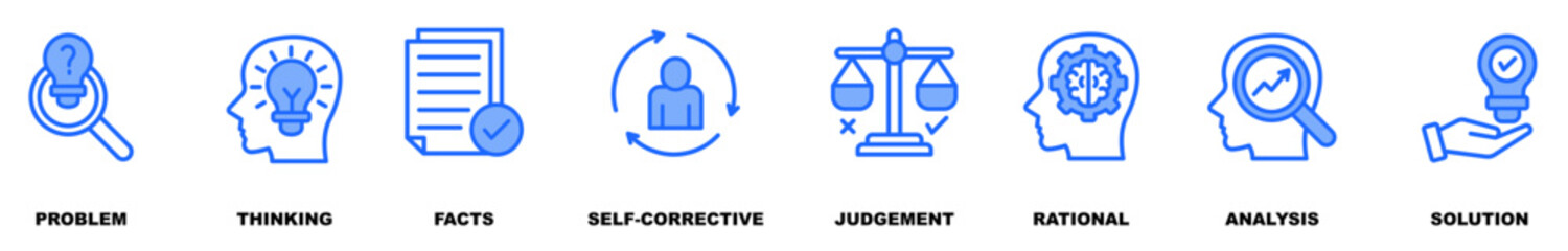 Critical thinking banner web icon vector illustration concept for the analysis of facts with an icon of problem, thinking, facts, self-corrective, judgment, rational, analysis, and solution