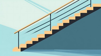 Modern wooden staircase with metal railing.