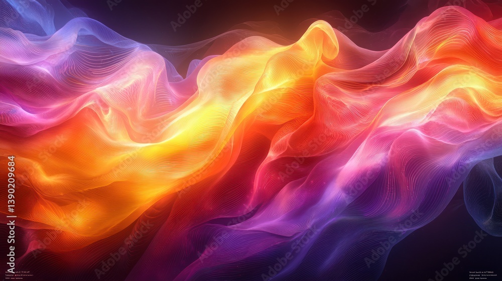 Poster abstract mesh gradient: dynamic interplay of vibrant hues on a dark backdrop