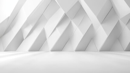 3D White Background. Premium Light Architectural Stage with Geometric Triangular Structure