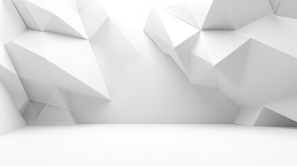 3D White Background. Premium White Background with Light Geometric Structures on a Product Stage