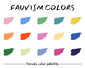 Fauvism color palette. Bright color swatch set. 15 selected colors.