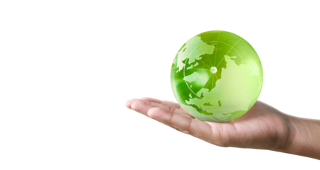 Empowering sustainability green globe representation hand display environmental awareness bright setting conceptual view