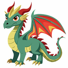 Fototapeta premium Cartoon green dragon isolated on white background. Side view. Suitable for children's books, sticker, mascot, logo. Vector illustration