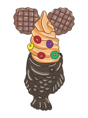 Cute and colorful ice cream cone illustration perfect for food-related designs, printable, advertising, children’s products, and seasonal summer graphics.