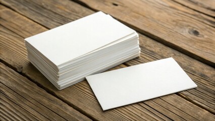 Fototapeta premium Brand identity shines: a pristine stack of business cards rests on a warm wooden table, ready for impact.