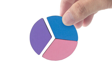 Interactive pie chart analysis demonstration office setting graphic content professional environment top-down viewpoint