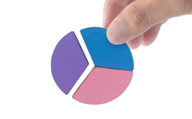 Interactive pie chart analysis demonstration office setting graphic content professional environment top-down viewpoint