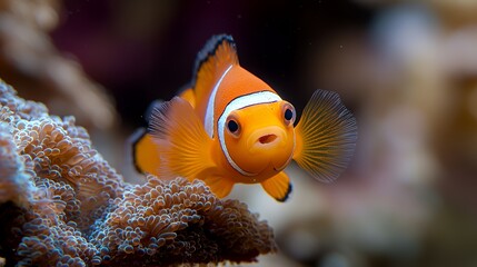 Fototapeta premium Close up of a clownfish near a sea anemone
