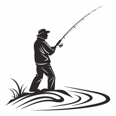 fisher vector silhouette black design white background